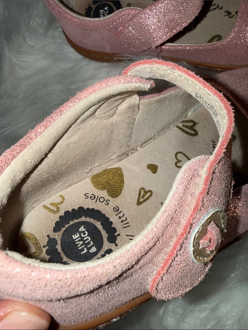 Livie & Luca- Pink Sparkle Mary Jane Shoes with Heart Accent